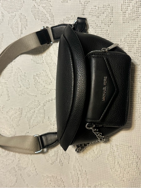 Michael Kors Handbags - Michael Kors Black Pebbled Leather Crossbody Belt Bag with Beige Strap